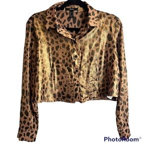 Forever 21 Sheer Gold Shimmer Leopard Crop Top Size Medium
